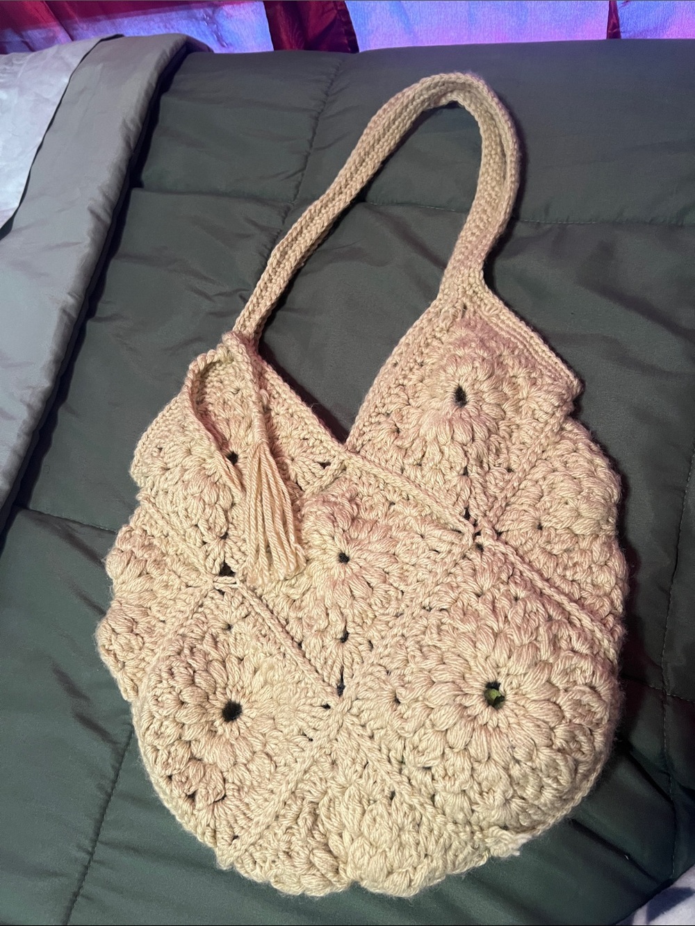 Handcrafted Crochet Shoulder Bag in Light Pink